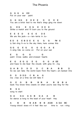 The Phoenix Catatan huruf piano oleh Fall Out Boy - Arr.Gemcol Nemott