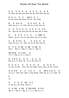 Rockin All Over The World Piano letter notes by Status Quo - Arr.Cromon Annlvis