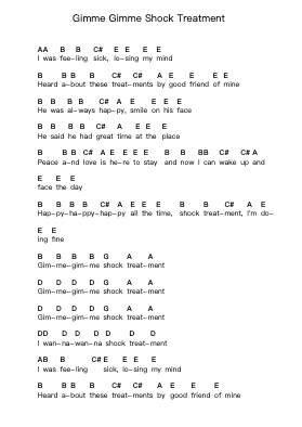 Gimme Gimme Shock Treatment Piano letter notes by Ramones - Arr.Yetkim Vauglvis