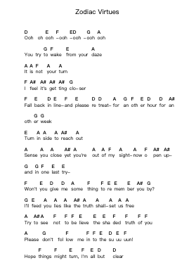 Zodiac Virtues Notas de piano en letras por Diablo Swing Orchestra - Arr.Rodblair