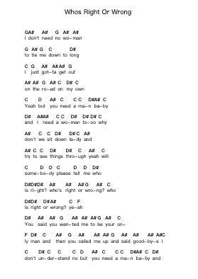 Whos Right Or Wrong Piano letter notes by Johnny Van Zant - Arr.Brobrian Needve