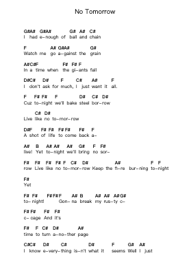 No Tomorrow पियानो पत्र नोट्स द्वारा The Poodles - Arr.Temlet Cowsar
