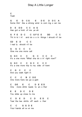 Stay A Little Longer Piano letter notes by Brothers Osborne - Arr.Odemick