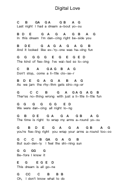 Digital Love Piano letter notes by Daft Punk - Arr.Hemike Allain