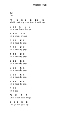 Mucky Pup Piano letter notes by The Exploited - Arr.Wilhelfred