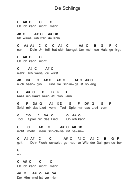 Die Schlinge Piano letter notes by OOMPH! - Arr.Hooters Xenie