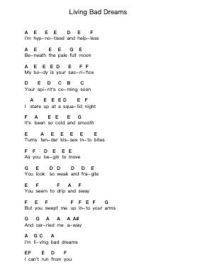 Living Bad Dreams Piano letter notes by Judas Priest - Arr.Lynchric