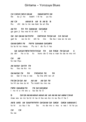 Gintama - Yorozuya Blues Piano letter notes by Misc Cartoons - Arr.Everal Baurell
