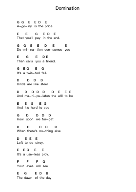 Domination Piano letter notes by Pantera - Arr.Vibard Brumens