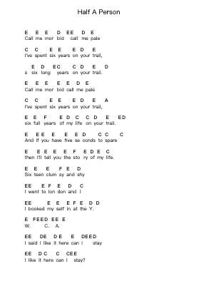Half A Person Piano letter notes by The Smiths - Arr.Manreade