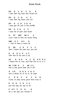 Dixie Rock Piano letter notes by Wet Willie - Arr.Leamorse Tayh