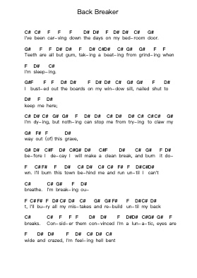 Back Breaker Piano letter notes by Hit the Lights - Arr.Birwylde