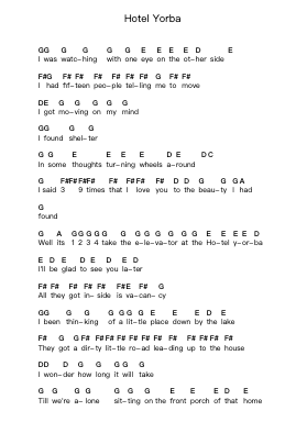 Hotel Yorba 鋼琴字母譜由 The White Stripes - 編曲 Crybe Hickssia
