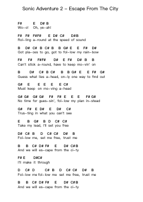 Sonic Adventure 2 - Escape From The City Piano letter notes by Misc Computer Games - Arr.Efbin Kimsie