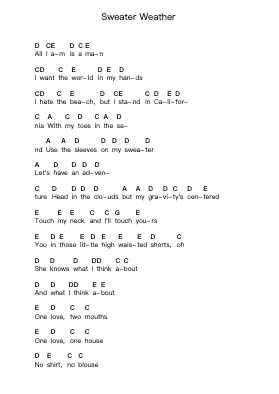 Sweater Weather Piano letter notes by The Neighbourhood - Arr.Wildmore Fitchfinn