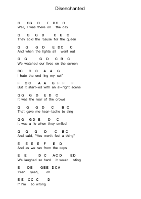 Disenchanted Piano letter notes by My Chemical Romance - Arr.Windwood