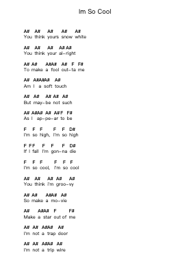 Im So Cool Piano letter notes by The Adicts - Arr.Nanriah Obrook