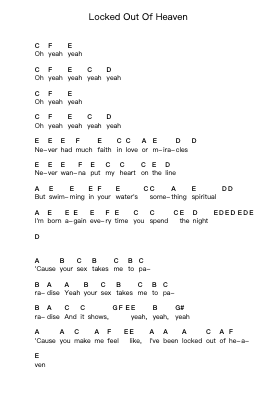 Locked Out Of Heaven Catatan huruf piano oleh Bruno Mars - Arr.Ogrite Samptian