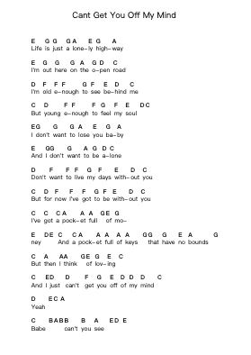 Cant Get You Off My Mind Piano letter notes by Lenny Kravitz - Arr.Nelrist Hornrias