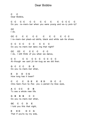 Dear Bobbie Piano letter notes by Yellowcard - Arr.Kensibyl