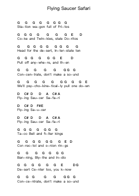 Flying Saucer Safari Piano letter notes by Suburban Lawns - Arr.Macre Accer