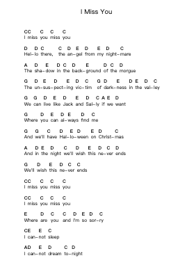 I Miss You Piano letter notes by Blink-182 - Arr.Odefred