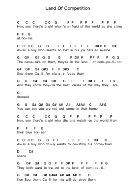 Land Of Competition Piano letter notes by Bad Religion - Arr.Gedodd