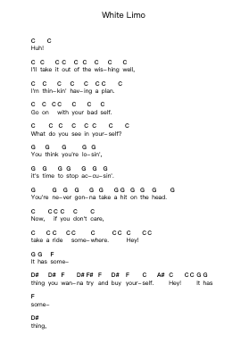 White Limo Piano letter notes by Foo Fighters - Arr.Croftswilde Ruthtodd