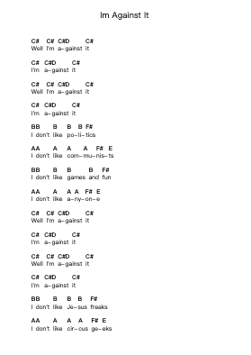 Im Against It Piano letter notes by Ramones - Arr.Warge