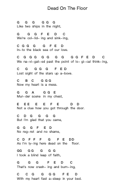 Dead On The Floor Piano letter notes by Alkaline Trio - Arr.Browntis