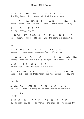 Same Old Scene Notas de piano en letras por Roxy Music - Arr.Robn