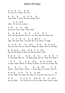 Better Off Dead Piano letter notes by Bad Religion - Arr.Walry