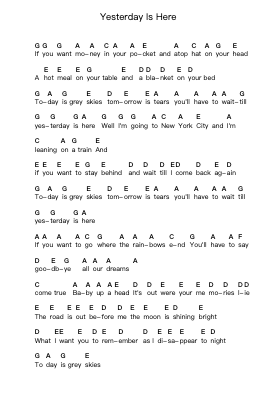 Yesterday Is Here Piano letter notes by Tom Waits - Arr.Kingsgust
