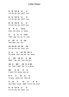 Little Sister Piano letter notes by Elvis Presley - Arr.Humera
