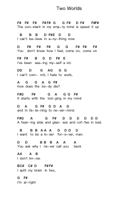 Two Worlds 钢琴字母谱由 Tigers Jaw - 编曲 Anolds