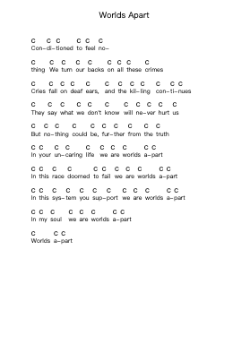 Worlds Apart Piano letter notes by Hatebreed - Arr.Huttgie Bellcol