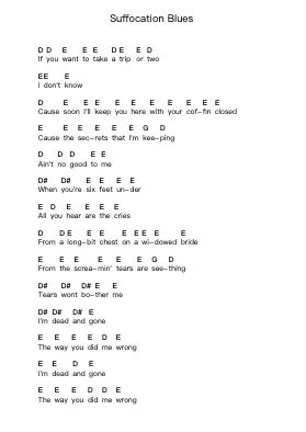 Suffocation Blues 鋼琴字母譜由 Black Pistol Fire - 編曲 Roxantab Mushaw