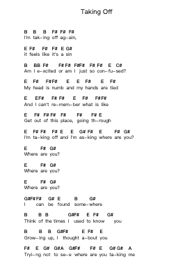 Taking Off Piano letter notes by Beach Fossils - Arr.Dulshall