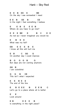 Haré - Sky Red Piano letter notes by Misc Unsigned Bands - Arr.Kingsgust