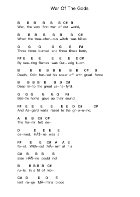 War Of The Gods Piano letter notes by Amon Amarth - Arr.Wancolm