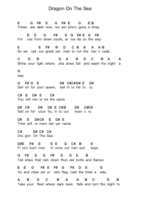 Dragon On The Sea Piano letter notes by Ayreon - Arr.Fagee