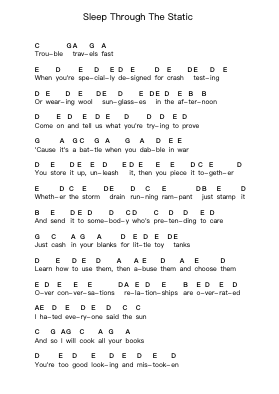 Sleep Through The Static 钢琴字母谱由 Jack Johnson - 编曲 Janedo
