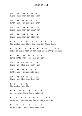 Links 2 3 4 Piano letter notes by Rammstein - Arr.Gillnise
