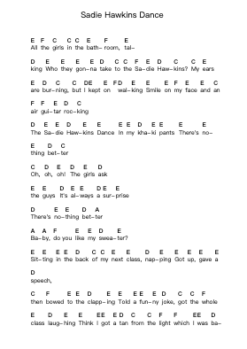 Sadie Hawkins Dance Piano letter notes by Relient K - Arr.Beautle