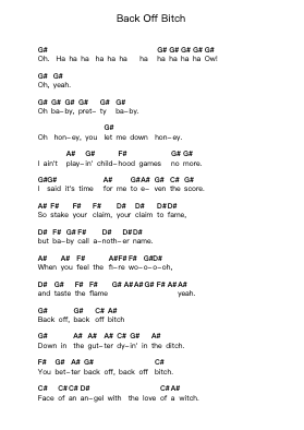 Back Off Bitch Piano letter notes by Guns N' Roses - Arr.Bardtrid