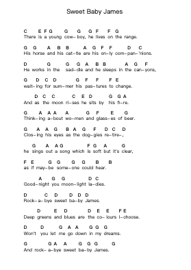 Sweet Baby James Piano letter notes by James Taylor - Arr.Holtlix