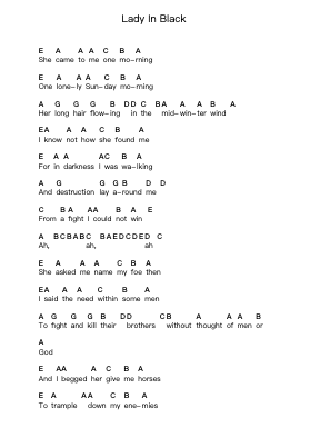 Lady In Black ملاحظات البيانو بواسطة Uriah Heep - ترتيب.Wildmore Fitchfinn