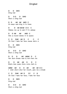 Dingbat Ноты для пиано в буквенном формате от Screeching Weasel - Arr.Waygold Cissoon