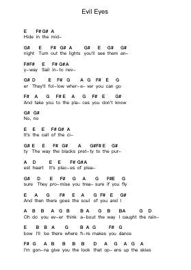 Evil Eyes Piano letter notes by Dio - Arr.Hodhill