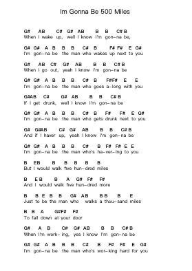 Im Gonna Be 500 Miles Piano letter notes by The Proclaimers - Arr.O'Cady Bobde